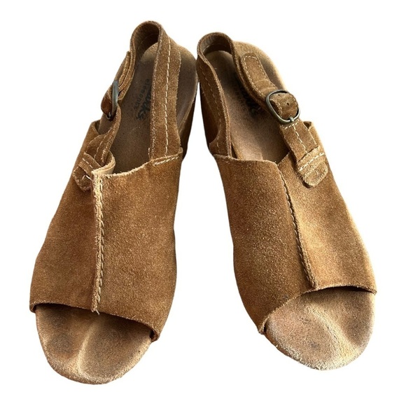 Clarks Elements Slingback Wedge Sandals Harwich Middy Tan Cognac‎ Suede size 7 M - Picture 1 of 9